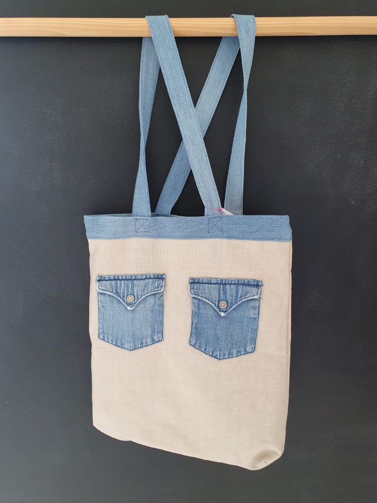 Tote-bag en jeans et lin récyclés
